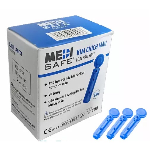 Kim chích máu đường huyết MediSafe, loại đầu xoay 100 kim hộp