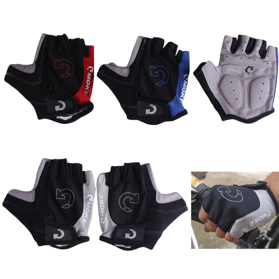 Găng tay vải vi sợi thiết kế hở ngón thoáng khí đi xe đạp / xe máy tiện dụng