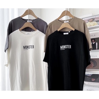 Áo thun 3158 vải cotton khô - Sỉ áo phông nam nữ tay lỡ form rộng in chữ Monster