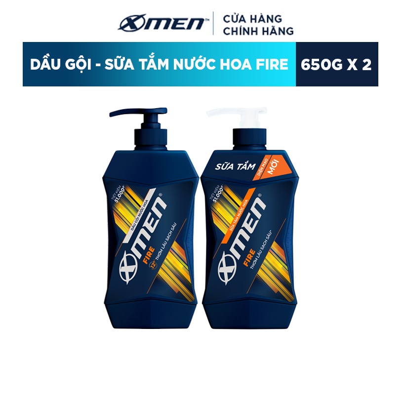 Combo Dầu Gội X-Men Nước hoa Fire 650g+Sữa Tắm X-Men Nước hoa Fire 650g