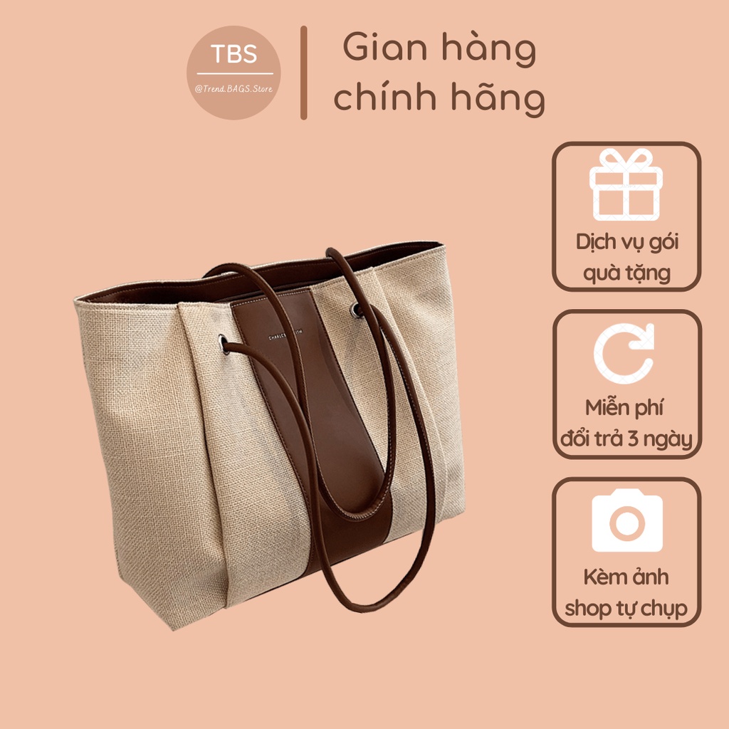 Túi đeo vai cỡ lớn vải phối da (vừa khổ A4) - Hàng loại 1 - TB.Store FR60 42x37x31x12