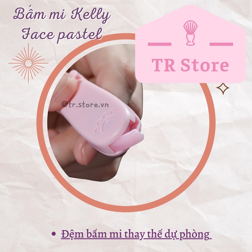Bộ đôi bấm mi mini Kelly Face pastel họa tiết chân mèo dạng nhựa