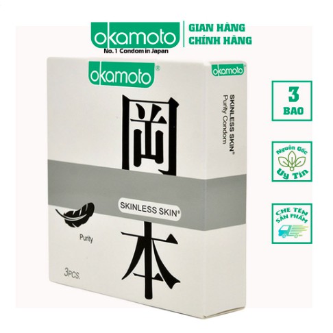 [CHE TÊN SP] Bao Cao Su Okamoto Skinless Skin Purity Không Mùi Tinh Khiết Hộp 10 Cái.