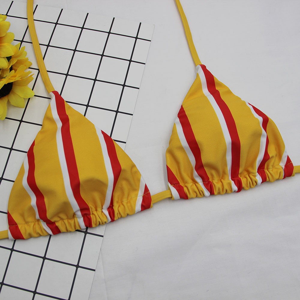Bikini phối dây kẻ sọc thời trang