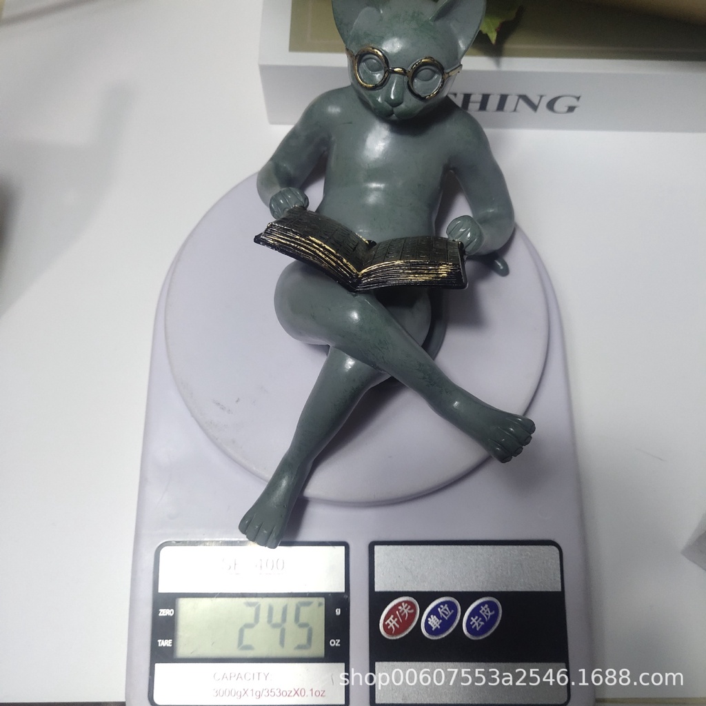 Mô Hình Mèo Đọc Sách Bằng Nhựa Resin Thủ Công Trang Trí Phòng Học / Sân Vườn