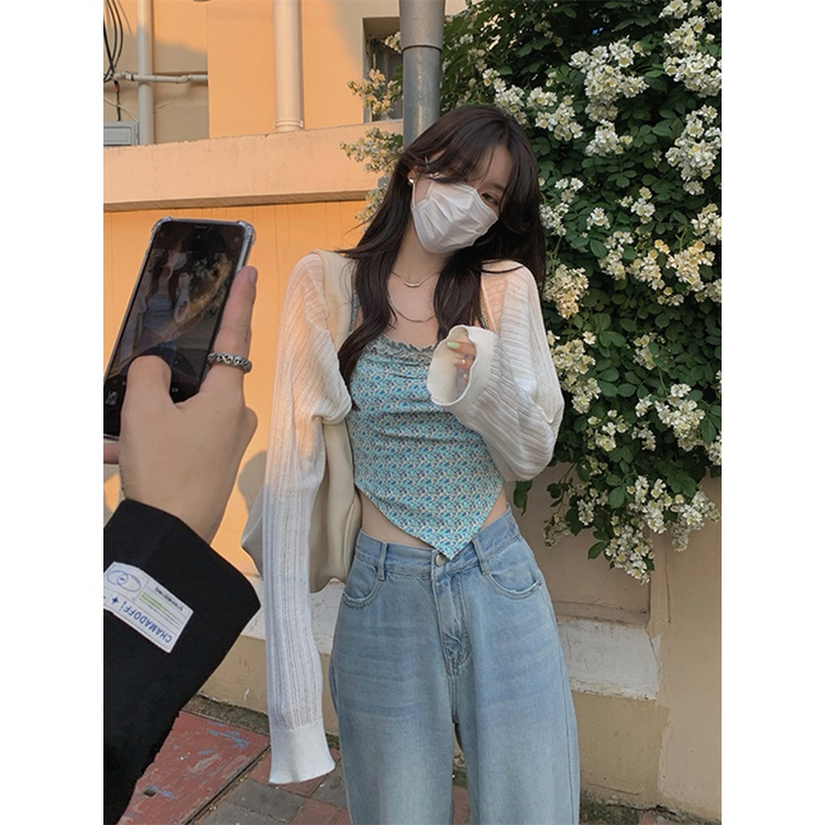 Áo len mỏng dệt kim cardigan dáng ngắn phong cách Hàn Quốc C1 | BigBuy360 - bigbuy360.vn