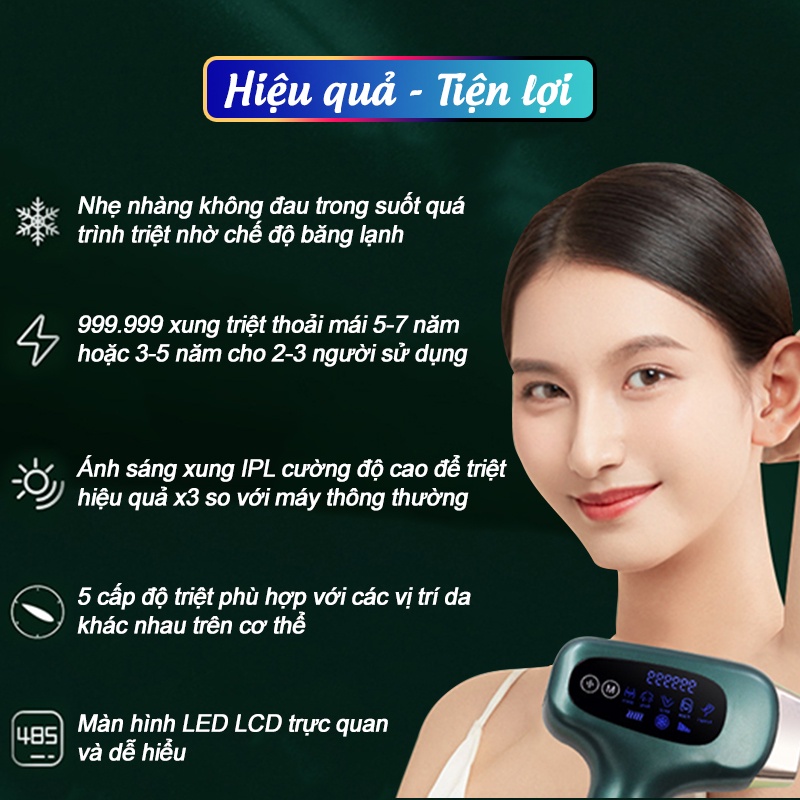 Máy Triệt Lông Băng Lạnh HRC Triệt Vĩnh Viễn Sau 3 Tháng, Giảm 90% Lông Sau 1 Tháng Sử Dụng, BH [12T]