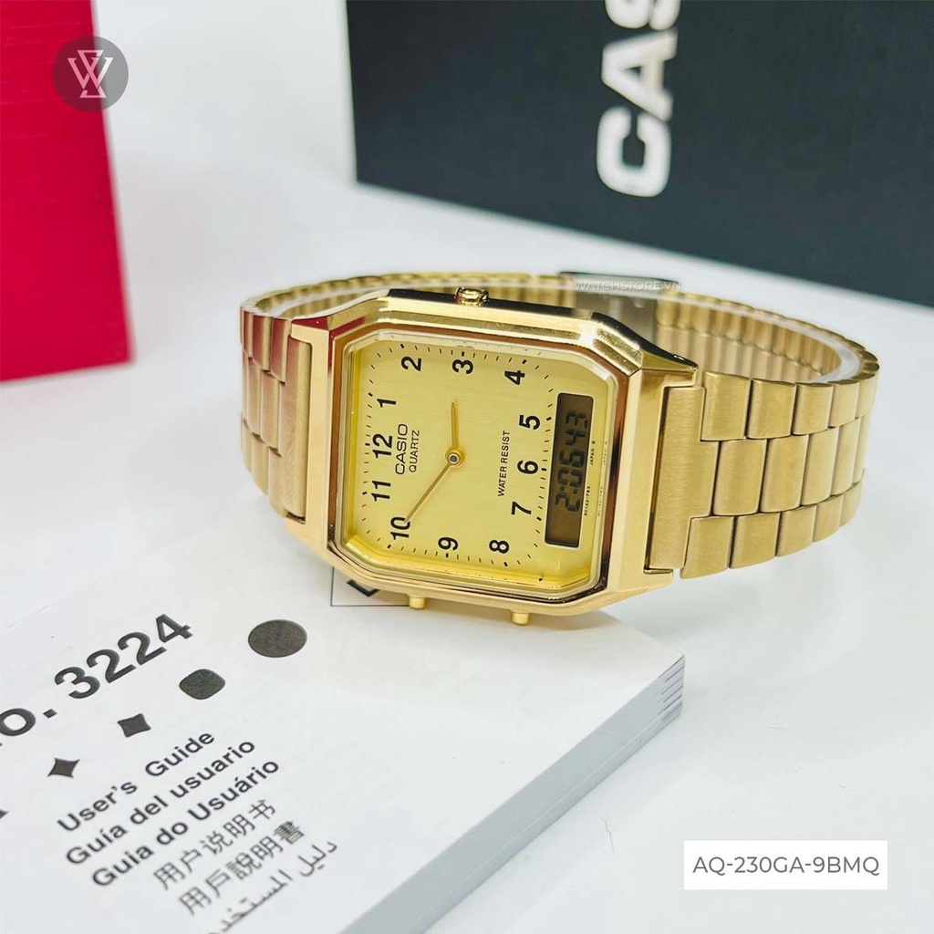 Đồng Hồ Điện Tử Nam Casio WATCHSTORE AQ-230GA-9BMQ Thiết Kế Mặt Kính Nhựa 29.8mm, Dây Đeo Kim Loại, Vỏ Thép Không Gỉ