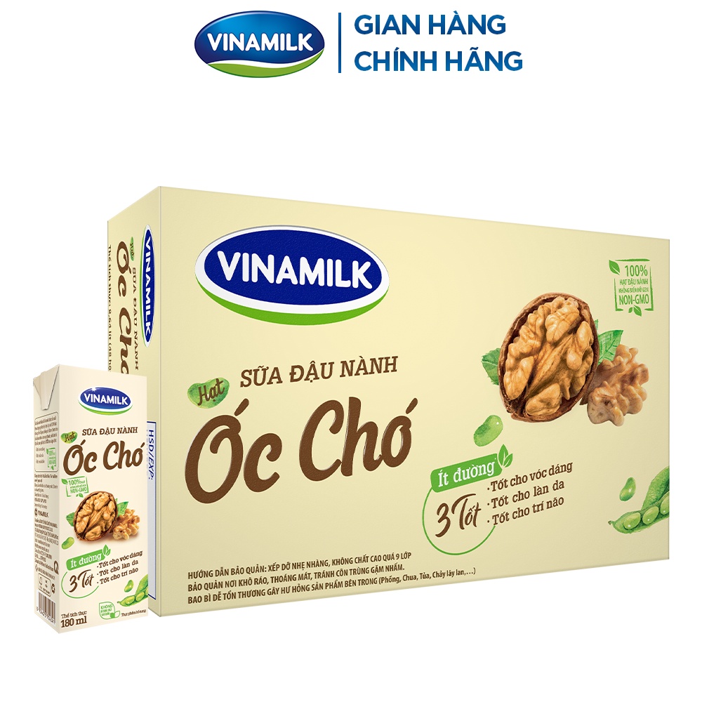 Thùng 48 hộp Sữa đậu nành Vinamilk hạt óc chó hộp 180ml/hộp