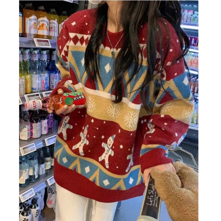 Áo Len Noel Nữ, Áo Cổ Tròn Tay Dài Form Dáng Rộng Chất Len Dày Dặn Họa Tiết Giáng Sinh Thời Trang Thu Đông Siêu Xinh, Ấm | BigBuy360 - bigbuy360.vn