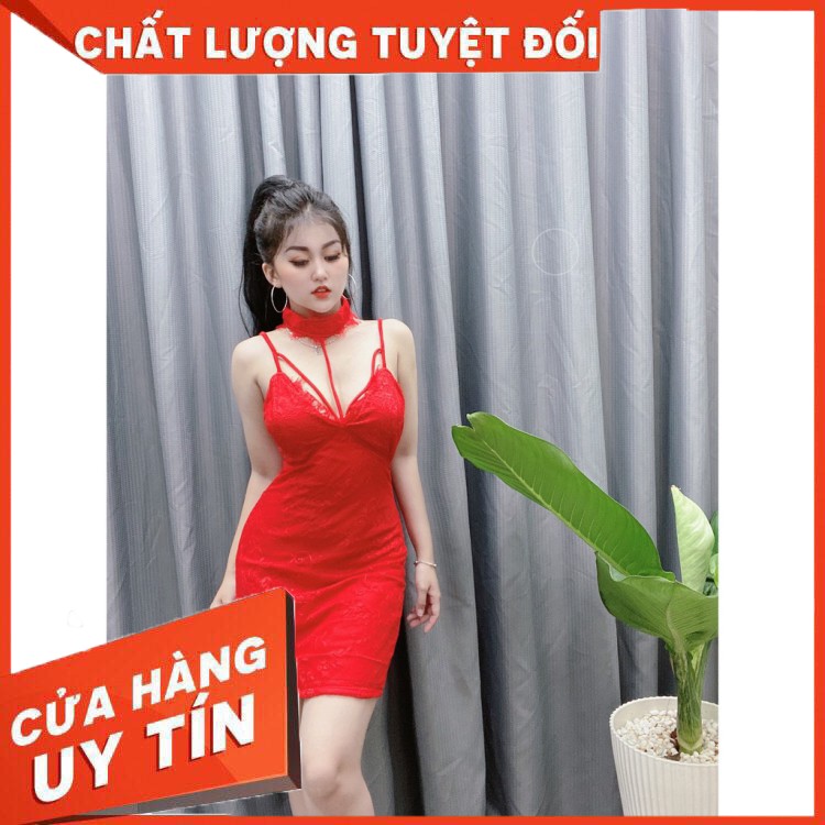 ✔️hienphamstore✔️ Đầm body 2 dây hở lưng, phối ren, đi tiệc