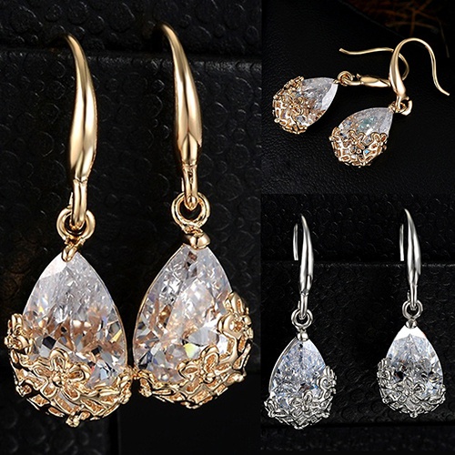 Cặp khuyên tai hợp kim hình giọt nước đính đá quý nhân tạo sang trọng quý phái dành cho nữ