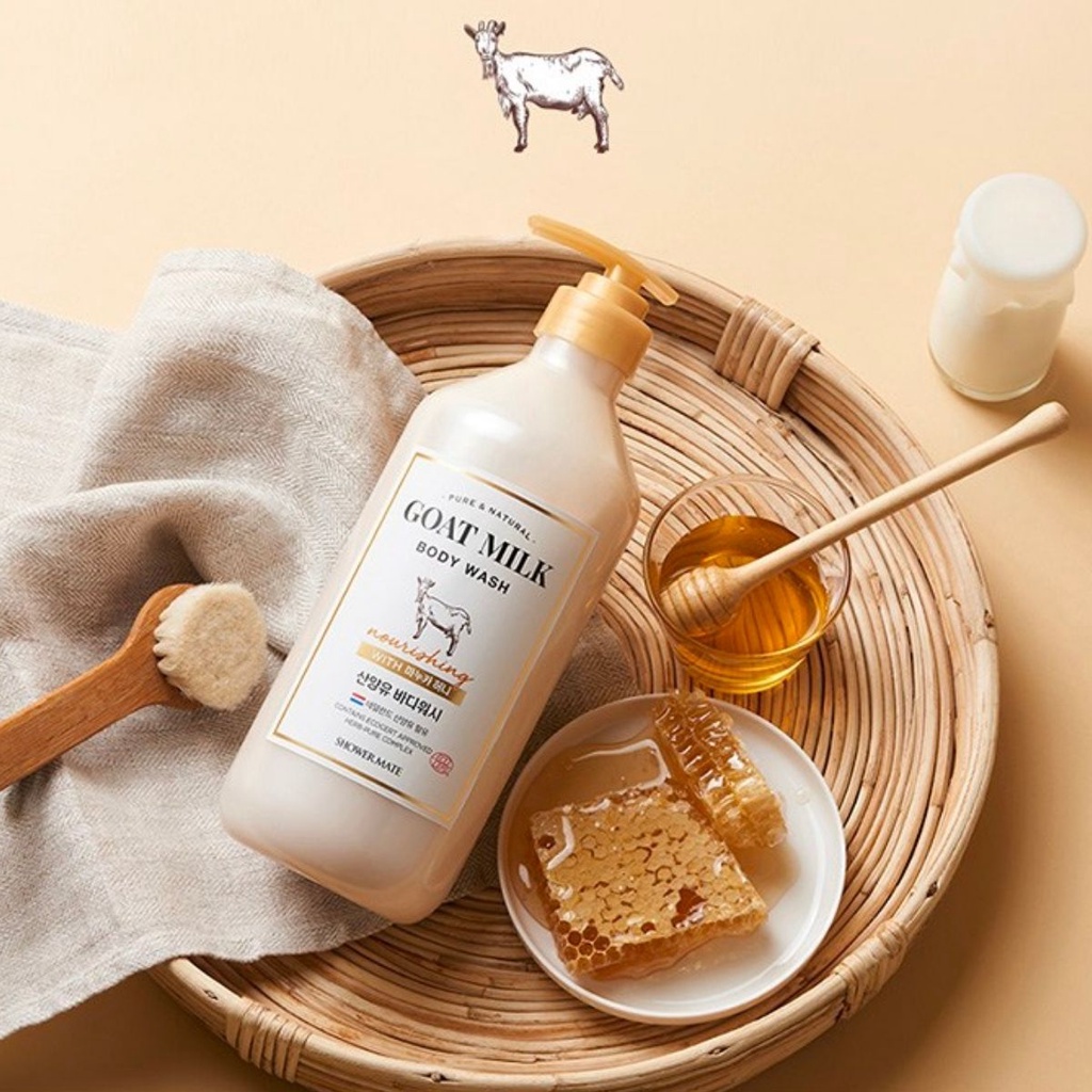 Sữa tắm dê dưỡng ẩm sâu Shower Mate Goat Milk bổ sung selen chống oxy hoá, cho làn da mềm mịn hương mật ong 800ml