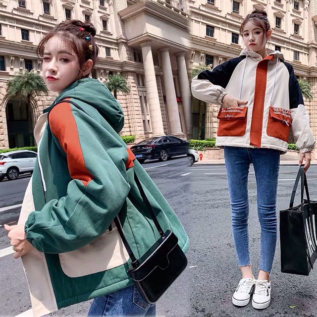 Áo khoác kaki pha màu túi chữ Ulzzang [SALE SHOCK]  Hàng Quảng Châu