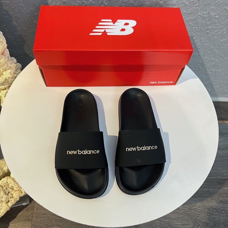 Dép NewBalance Black & Green & White & Blue logo thêu