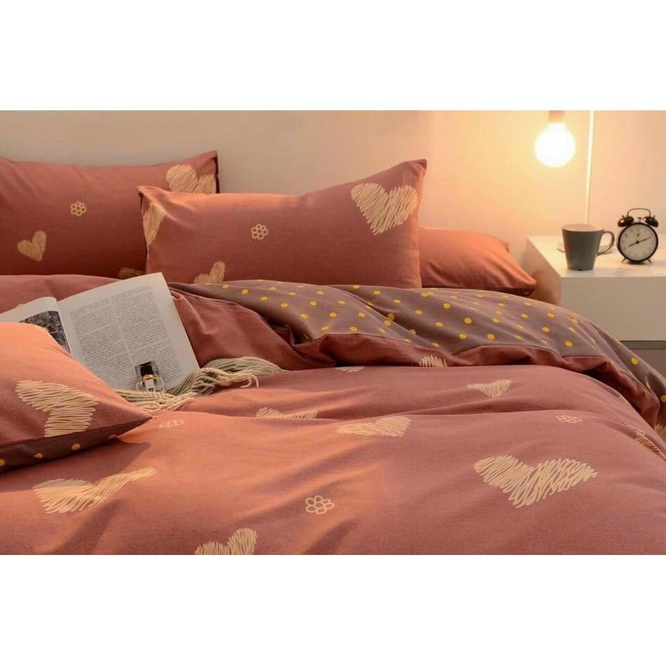 Bộ chăn ga gối cotton poly cao cấp mẫu-tim hồng siêu cưte giá tốt