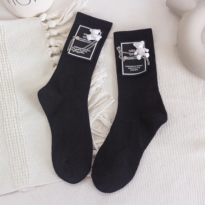 Xiangbao Vớ Cotton Có Gân Và Dây Xích Kim Loại Hình Gấu Hoạt Hình Phong Cách Hip Hop Harajuku Dễ Thương Cho Nam Và
