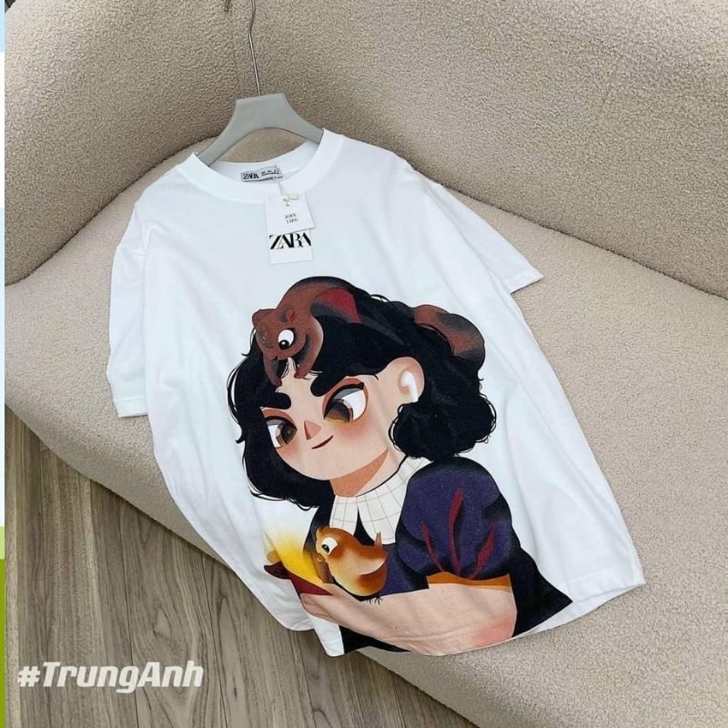 Áo phông thun nữ ZA.RA phông hình cô gái chất cotton 4 chiều thoáng mát YUKAGO | BigBuy360 - bigbuy360.vn