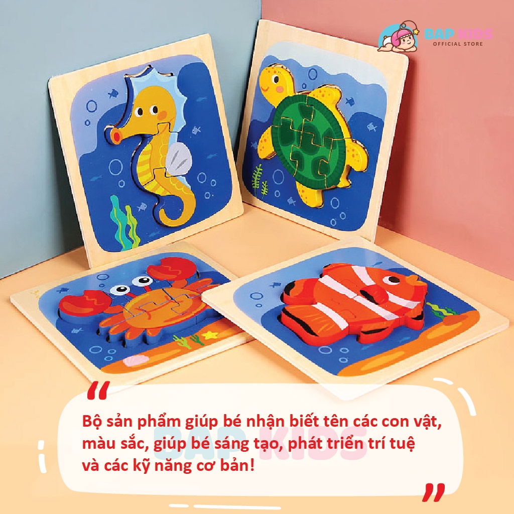 Ghép hình nổi 3D bằng gỗ thông minh Montessori 15x15cm Đồ chơi trẻ em sáng tạo phát triển trí tuệ