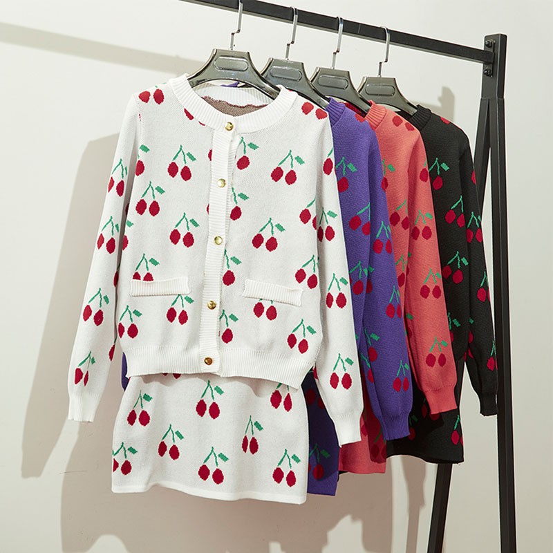 Set đồ 2 món áo sweater dài tay phối chân váy in họa tiết hoa nữ tính cho nữ