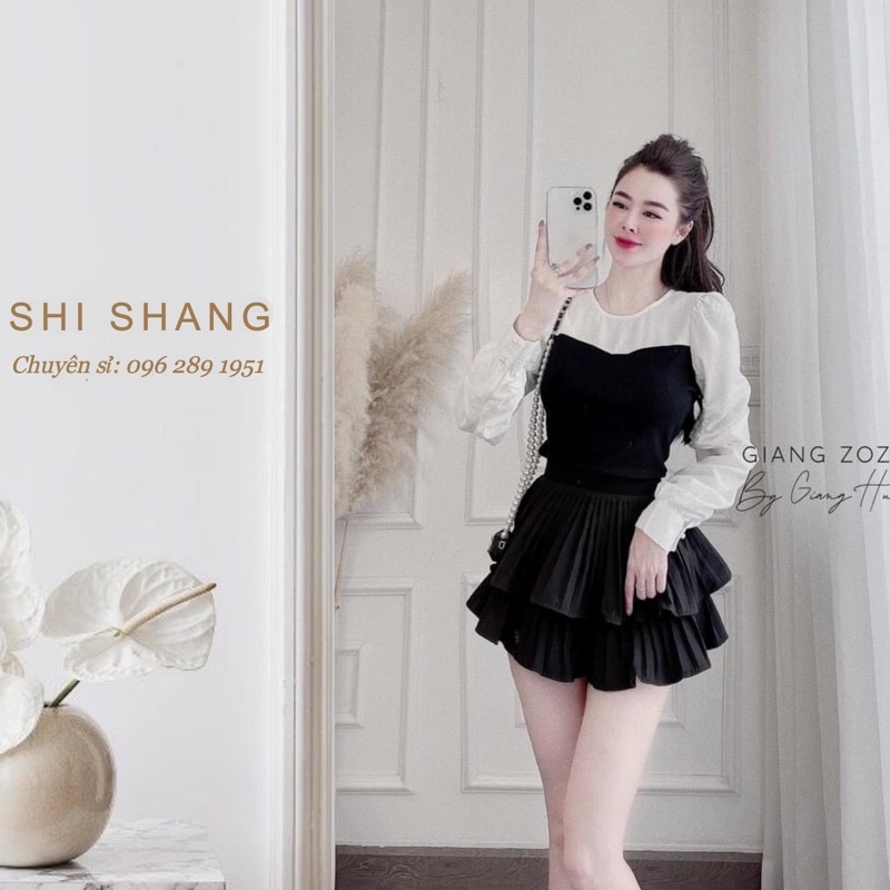⚡Giảm 50K⚡️Áo len tăm phối tay chun trắng có video ảnh thật