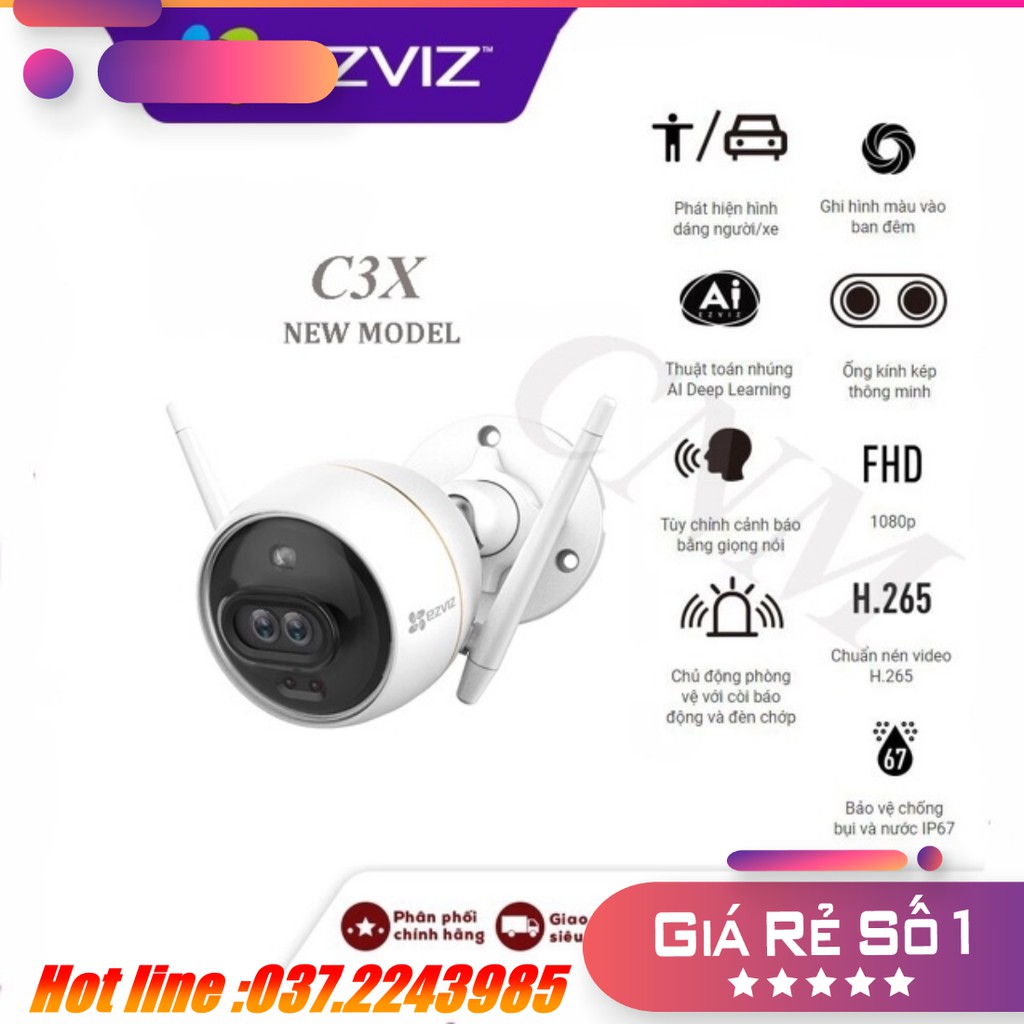 Camera ngoài trời Ezviz C3X  2M 1080P AI , mắt kép , có màu ban đêm | BigBuy360 - bigbuy360.vn