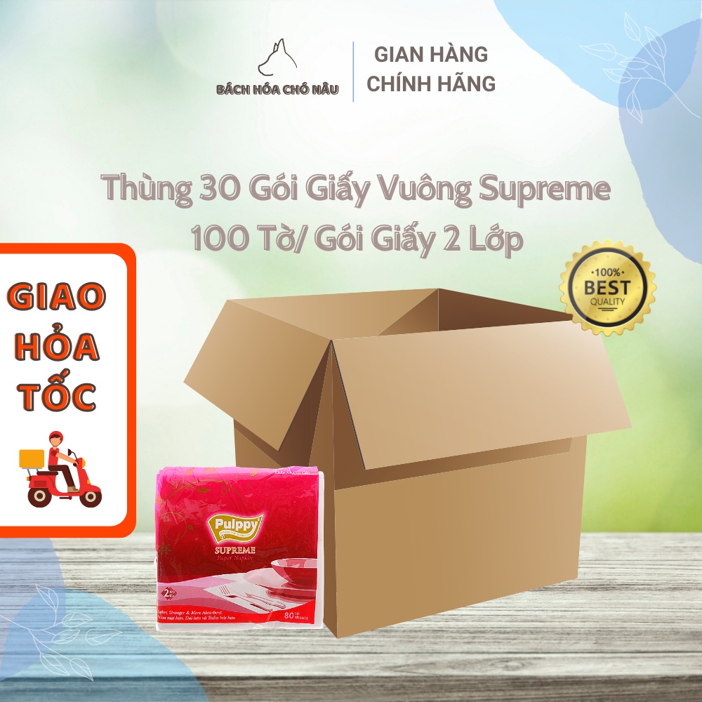 Thùng 30 Gói Giấy Ăn Vuông Pulppy Supreme 80 Tờ/ Gói Giấy 2 Lớp 33x33cm Siêu Tiện Dụng [ Hàng Mới Chính Hãng]