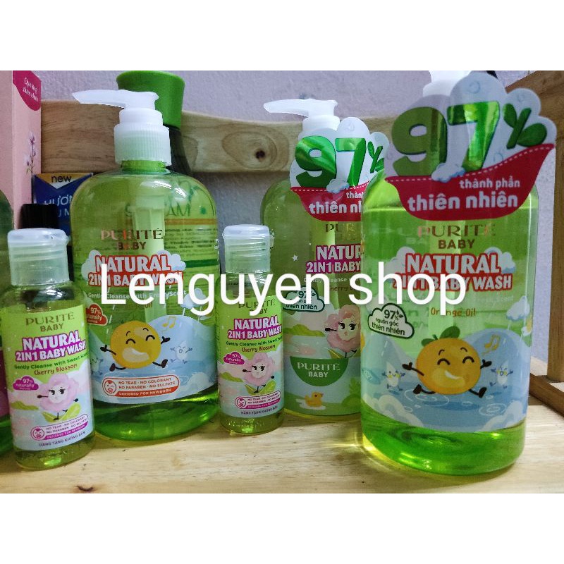 [Tặng kèm 60g]Sữa Tắm Gội 2In 1 Em Bé Purite 500ml