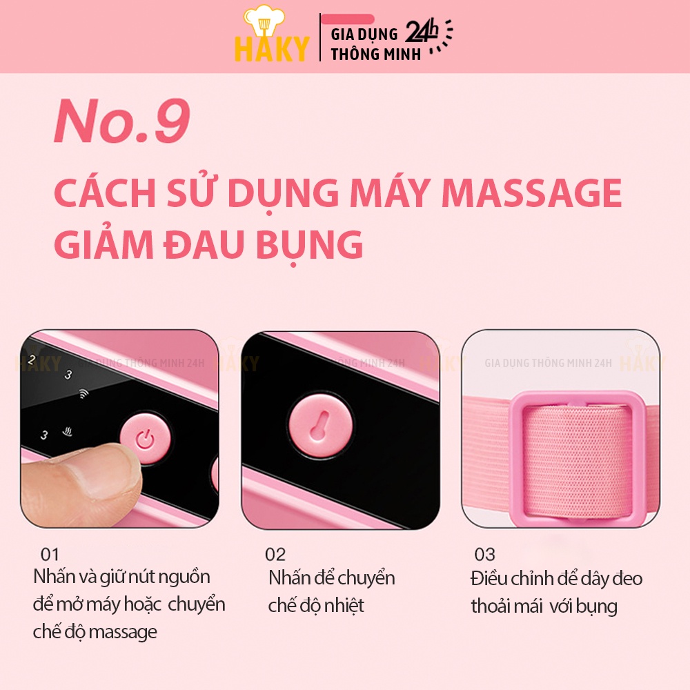 Đai massage chườm nóng giảm đau bụng kinh cho bạn gái, HAKY039, máy massage bụng cao cấp giảm đau tức thì