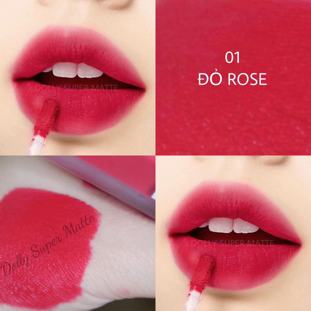 Giá Sỉ [01 Đỏ Rose] Son Kem Lì Dolly Super Matte Không Chì Màu Đỏ Rose [01] Tách Sét