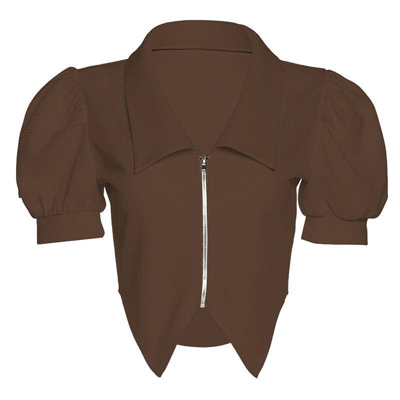 Áo Thun Tay Ngắn Dáng Ôm Màu Sắc Trơn Phối Khóa Kéo Thời Trang Mùa Xuân Cho Nữ