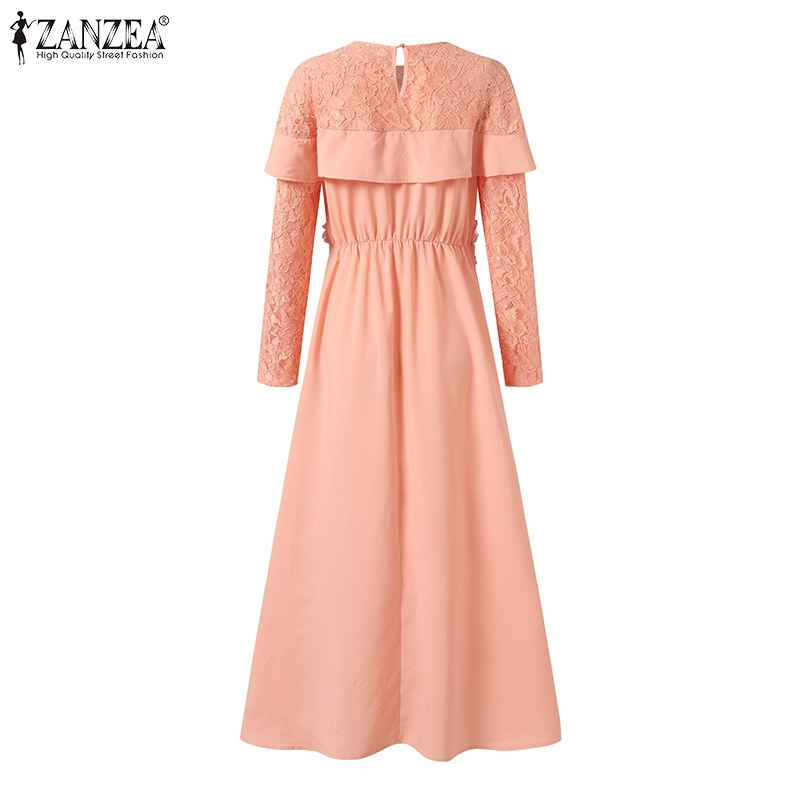 Zanzea Đầm Nữ Dài Phối Ren Lưng Thun Phong Cách Hồi Giáo Thanh Lịch
