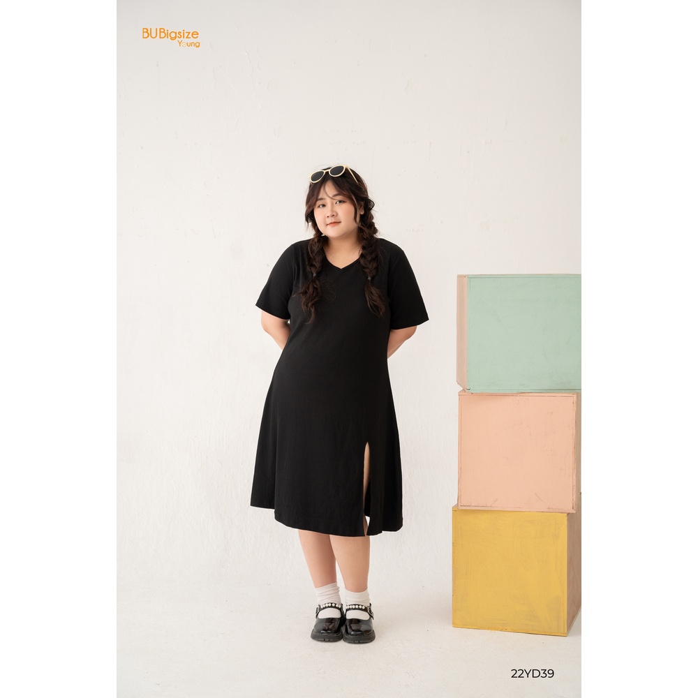 Đầm thun dáng dài cổ tim xẻ gấu BIGSIZE  - 22YD39 -