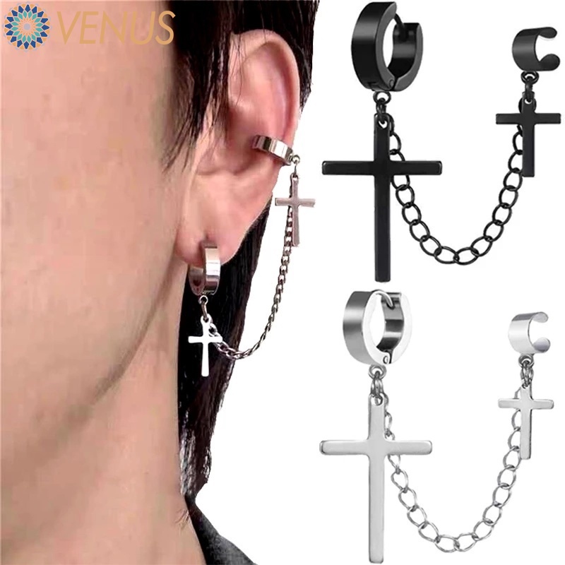 1 Khuyên Tai Dạng Kẹp Hình Thánh Giá Bằng Thép Không Gỉ Phong Cách Punk Hip Hop Cho Thanh Thiếu Niên / Nữ