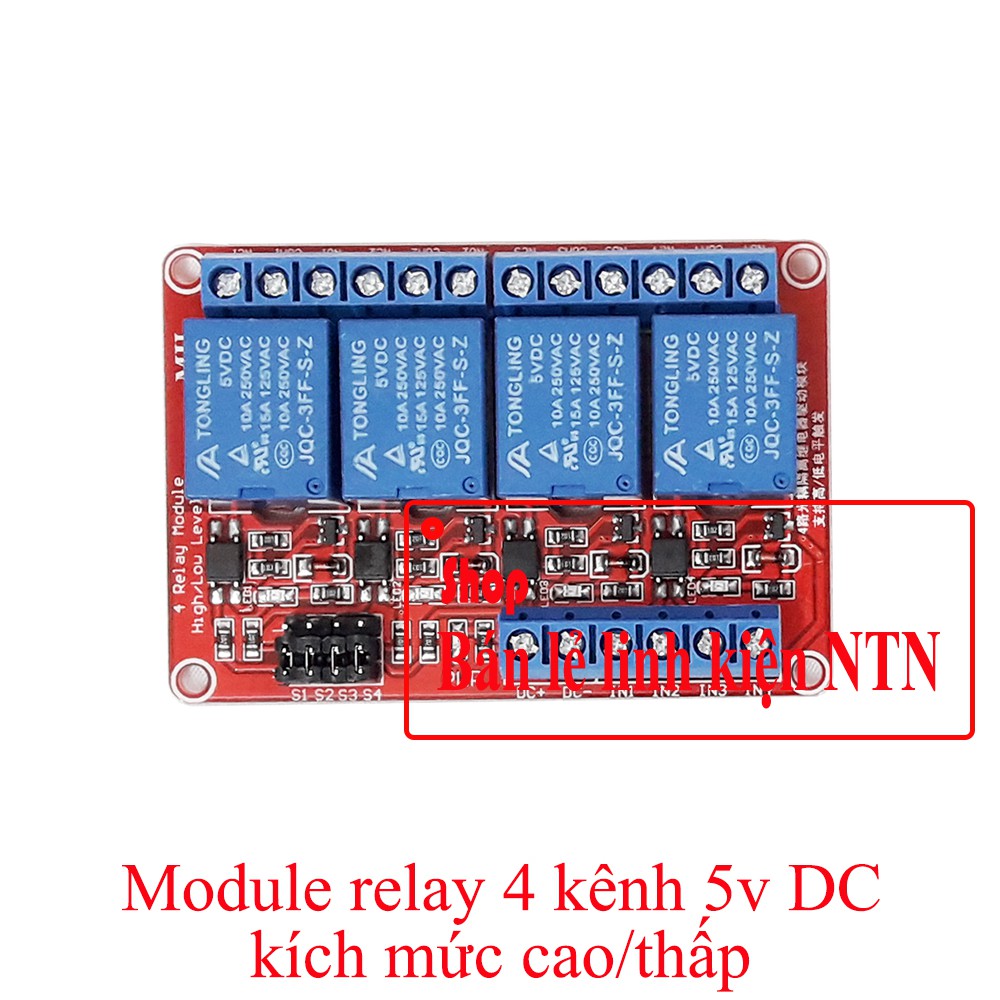 Module relay 4 kênh 5v DC kích mức cao/thấp