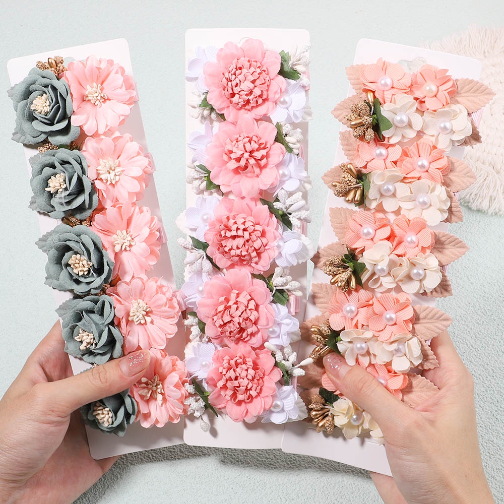 Set 5 kẹp tóc KIDSBOWS hoa vải chiffon đính ngọc trai độc đáo cho bé gái