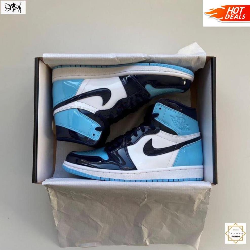 (FREESHIP+FULLBOX) Giày thể thao AIR JORDAN 1 Retro High UNC Patent xanh dương tím than cổ cao ◦ ༈ ' ¹ ' Tết !! _ ..