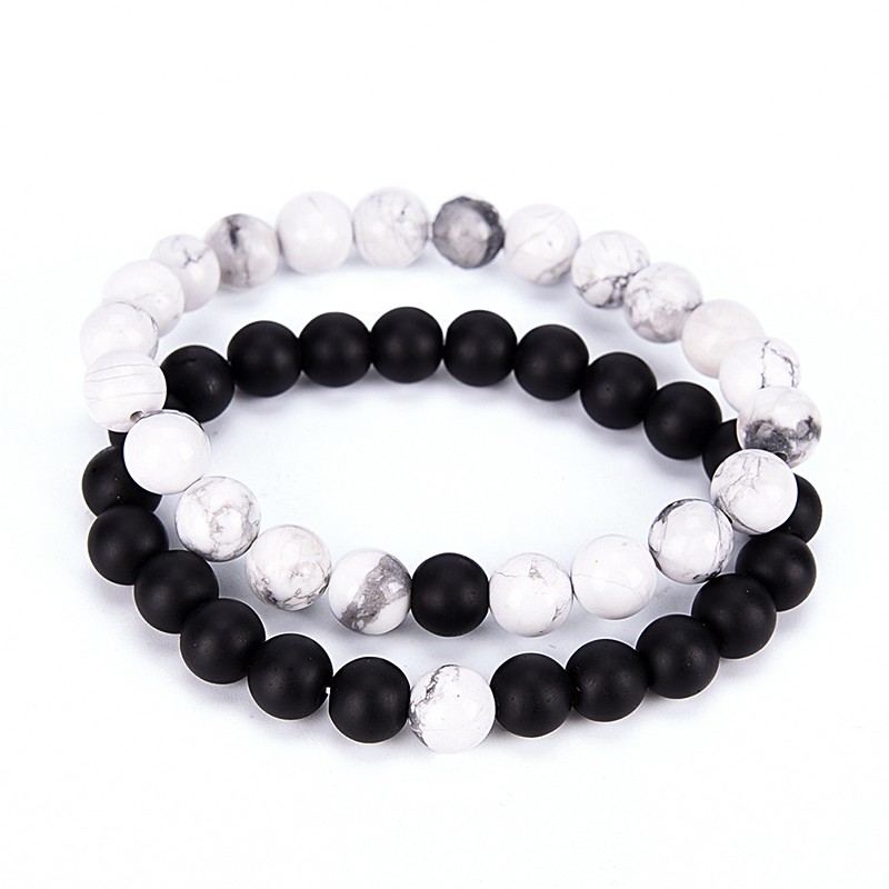 Set 2 Vòng Tay Chuỗi Hạt Đá Nham Thạch Kết Hợp YinYang Thời Trang Cho Cặp Đôi