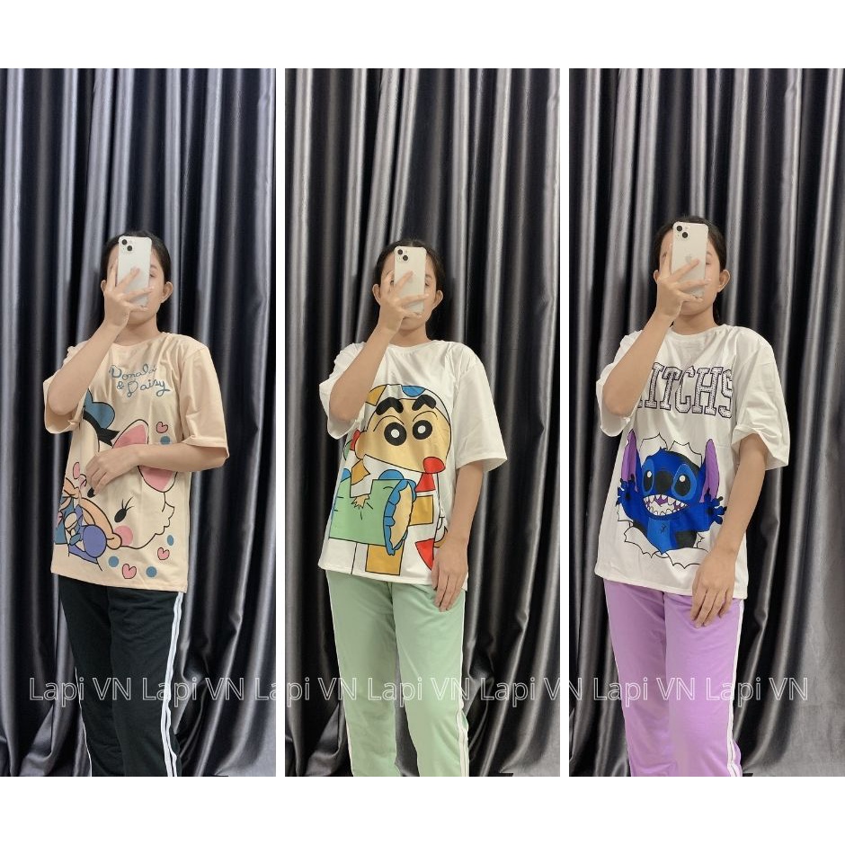 Đồ bộ mặc nhà unisex, pijama Lapi VN tay lỡ quần jogger ống bo chất liệu cao cấp, hình in đáng yêu