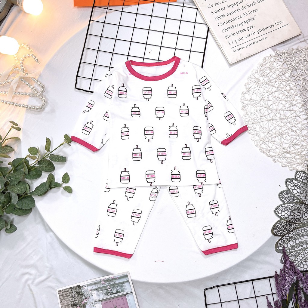 [ DEAL HOT] Bộ lửng tay cho bé gái chất liệu cotton co dãn 4 chiều, mềm mại thoáng mát họa tiết đáng yêu cho bé 8-18kg