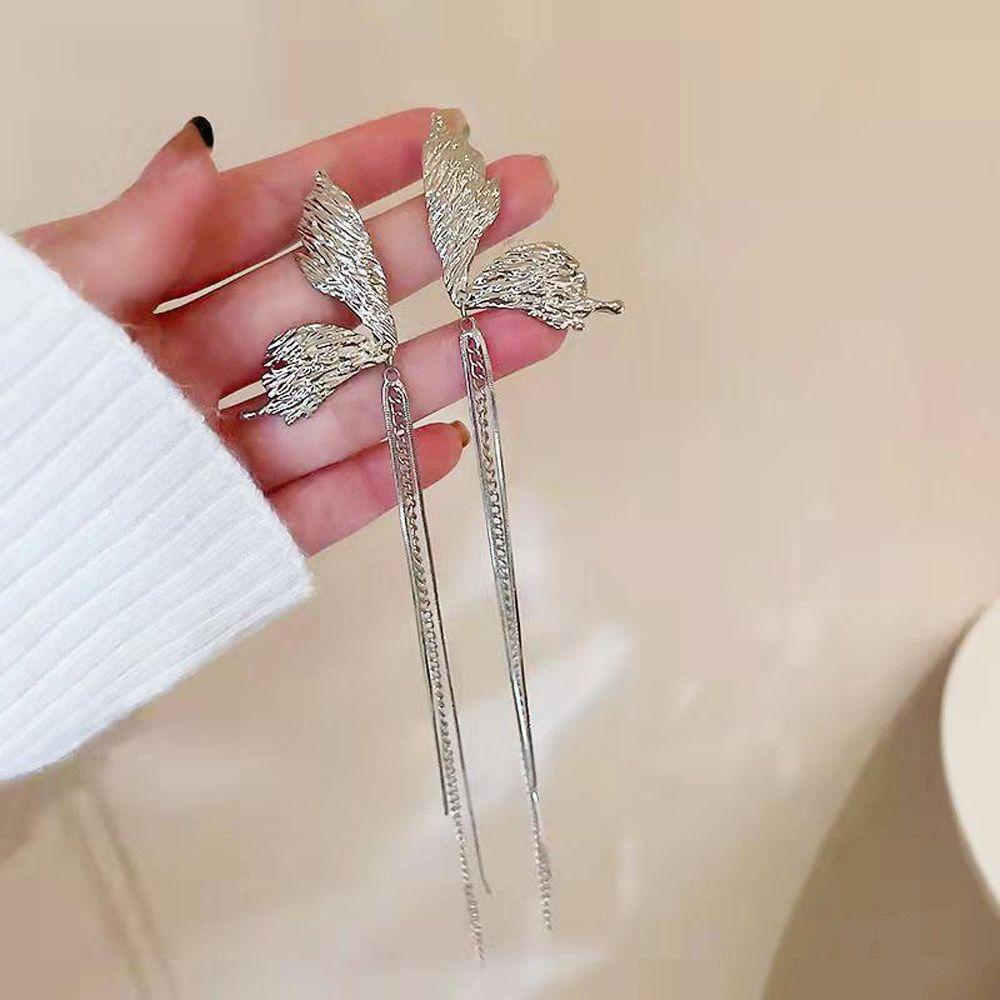 Qqmall Bông Tai Tua Rua Dáng Dài Màu Bạc Ngọt Ngào Sang Trọng Phong Cách Hàn Quốc