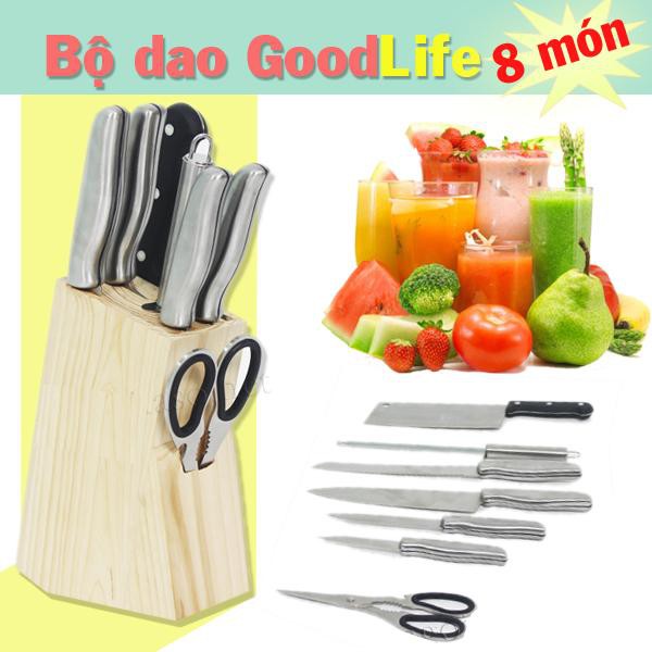 Bộ dao 8 món thép không gỉ đế gỗ Goodlife MK80