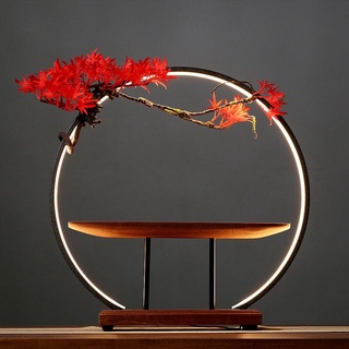 kệ đèn led hình tròn đặt tượng phật có kèm cây -đèn hào quang trang trí cùng tượng decor tiểu cảnh không gian àng