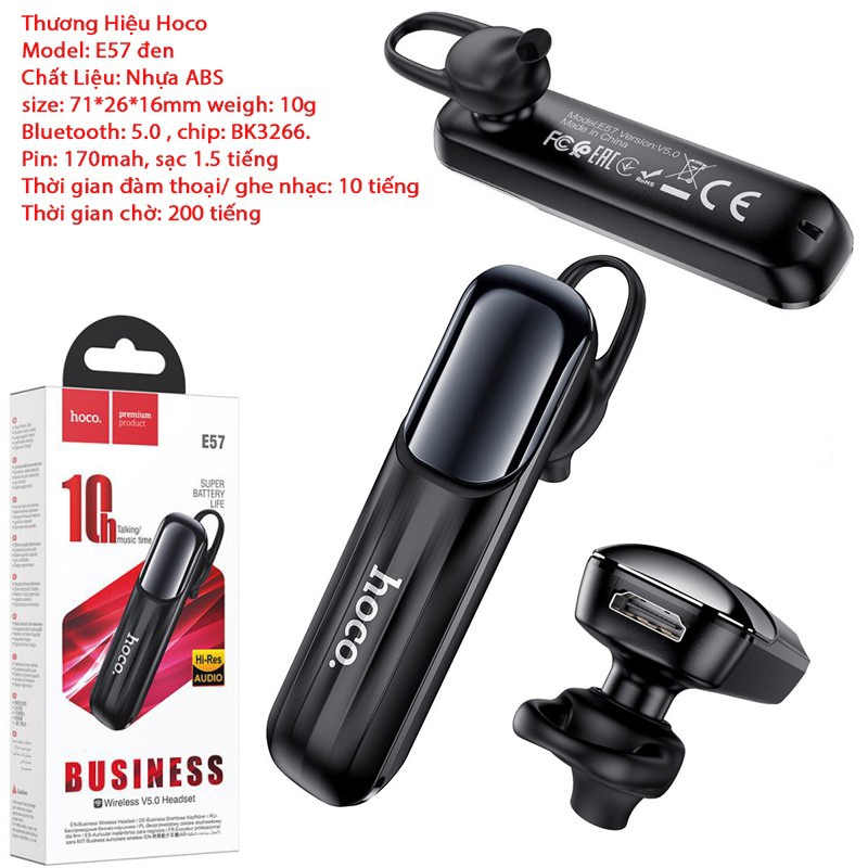 ⚡Tai nghe Bluetooth E57⚡ Pin nghe 10h | Có Mic đàm thoại | 1 bên tai | Chính hãng Hoco | BH 12 tháng | VILATSHOP