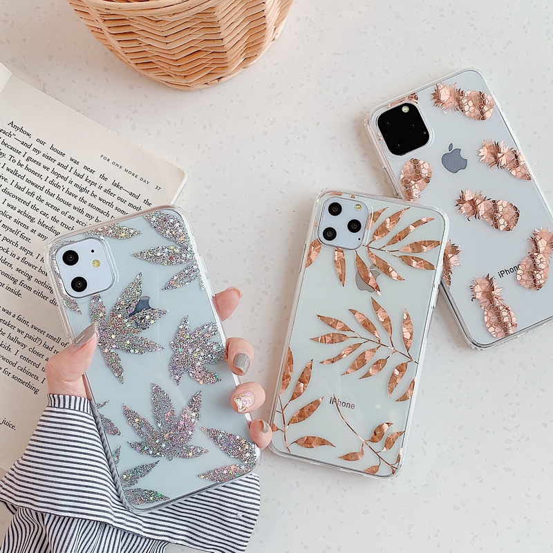 [COD] iPhone 12 Pro Max 11 Pro Max 6 6S 7 8 Plus X XS XR 3D Printed Gold Leaf ins Hot Style Luxury Soft Jelly Phone Case Cover