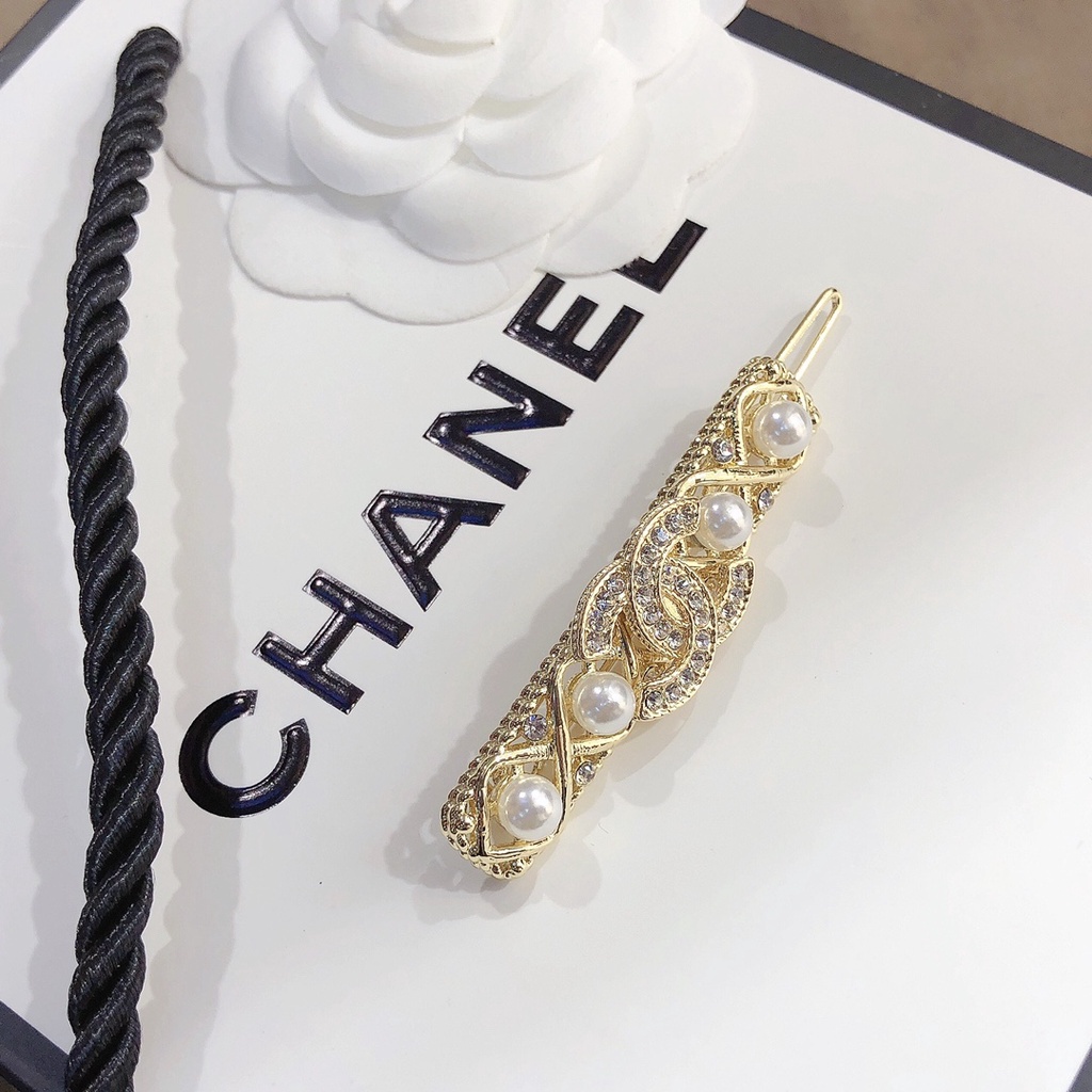 Kẹp tóc chữ c đính đá + ngọc trai thời trang cho nữ