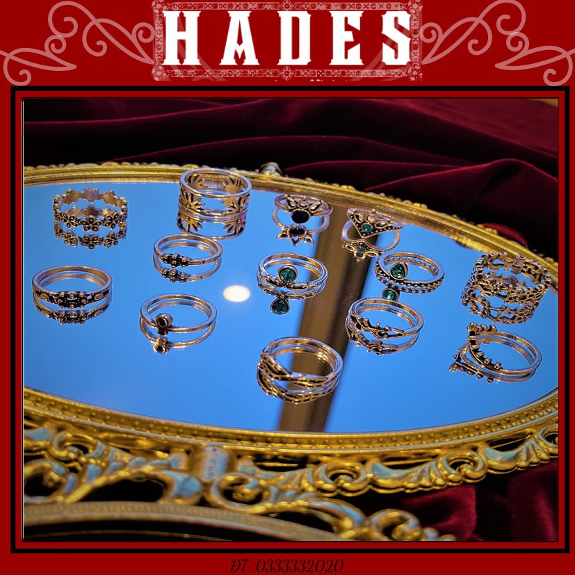 [Xả kho] Nhẫn đính đá set 13 chiếc retro cá tính - midi rings phụ kiện trang sức phong cách bohomian vintage Hades.js