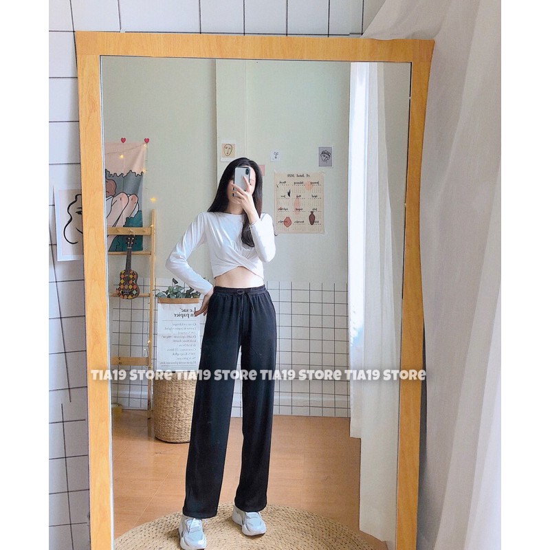 Quần culottes tăm Tia19 . Quần ống rộng lưng chun hack dáng
