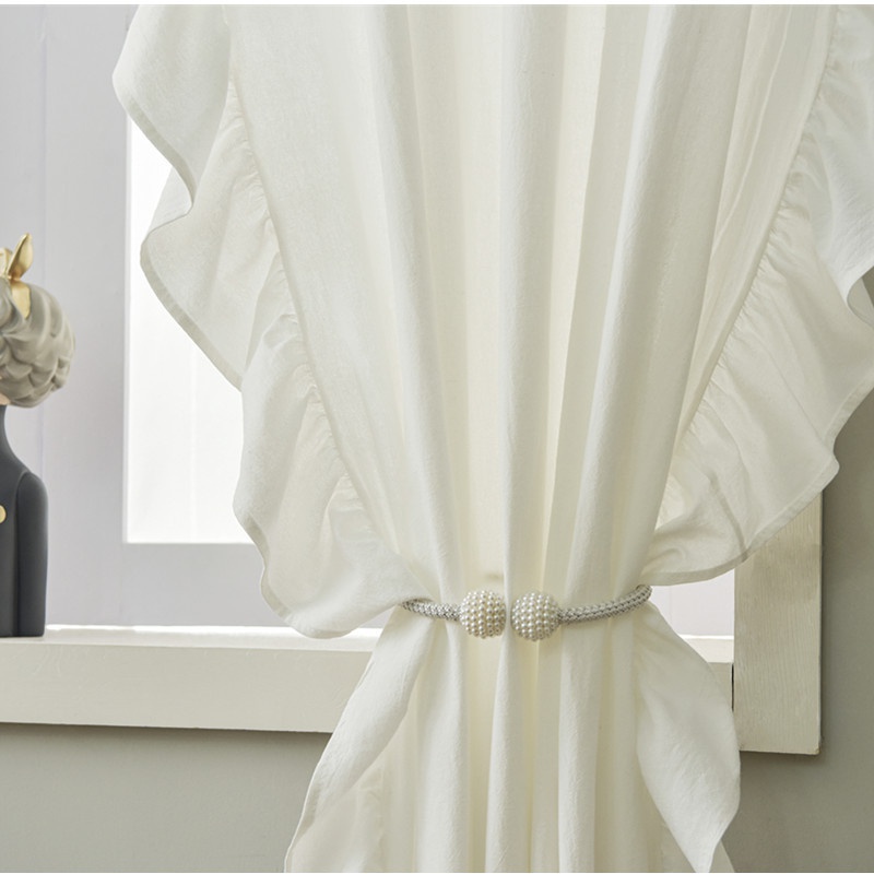 Rèm Cửa Vải Cotton Màu Trắng Phong Cách Bắc Âu Trang Trí Phòng Khách / Phòng Ngủ Edge