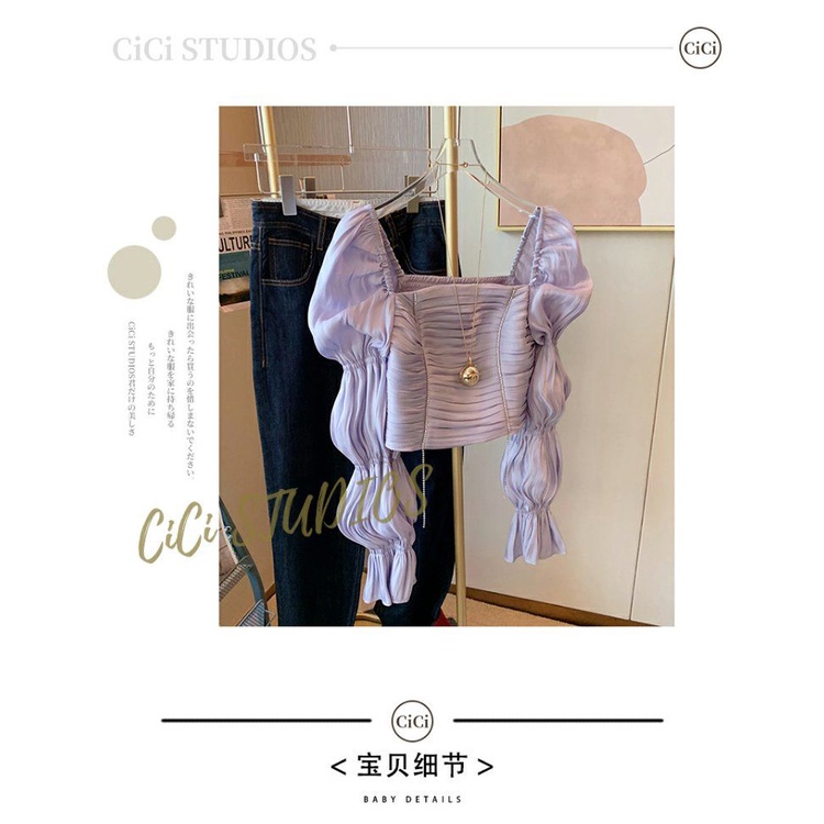 Áo Kiểu Tay Phồng Màu Tím Phong Cách Ngọt Ngào Thời Trang Mùa Xuân Mới Dành Cho Nữ 2022